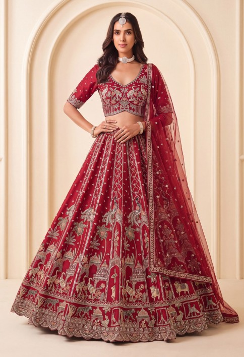 Silk Lehenga Choli In Red Colour